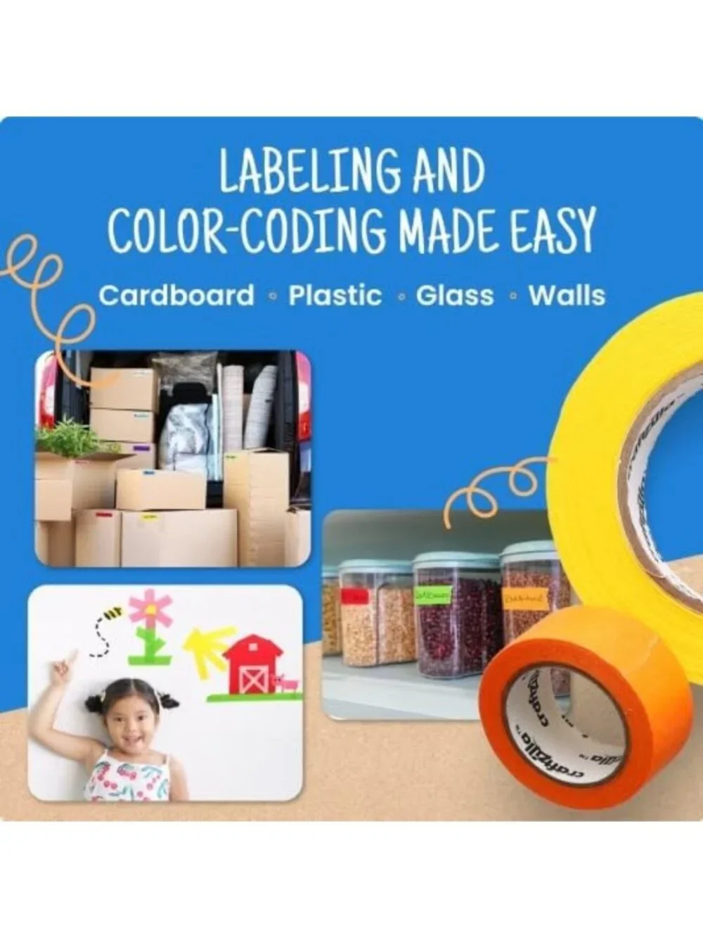 Vibrant Colored Masking Tape - 11 Roll Multi-Pack, 825 Ft for Arts & Crafts